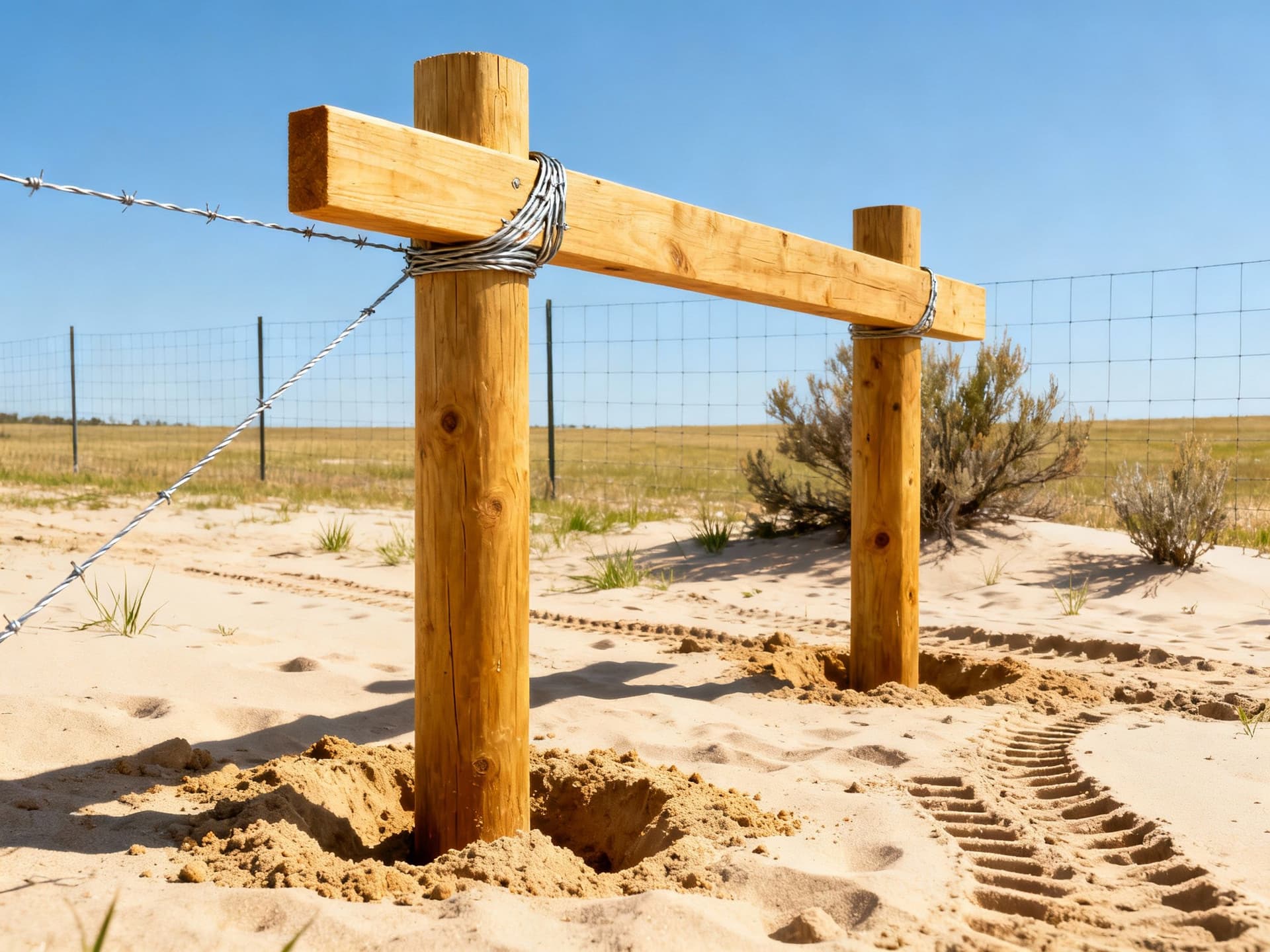 H-brace corner post assembly for livestock fence in sandy Florida soil