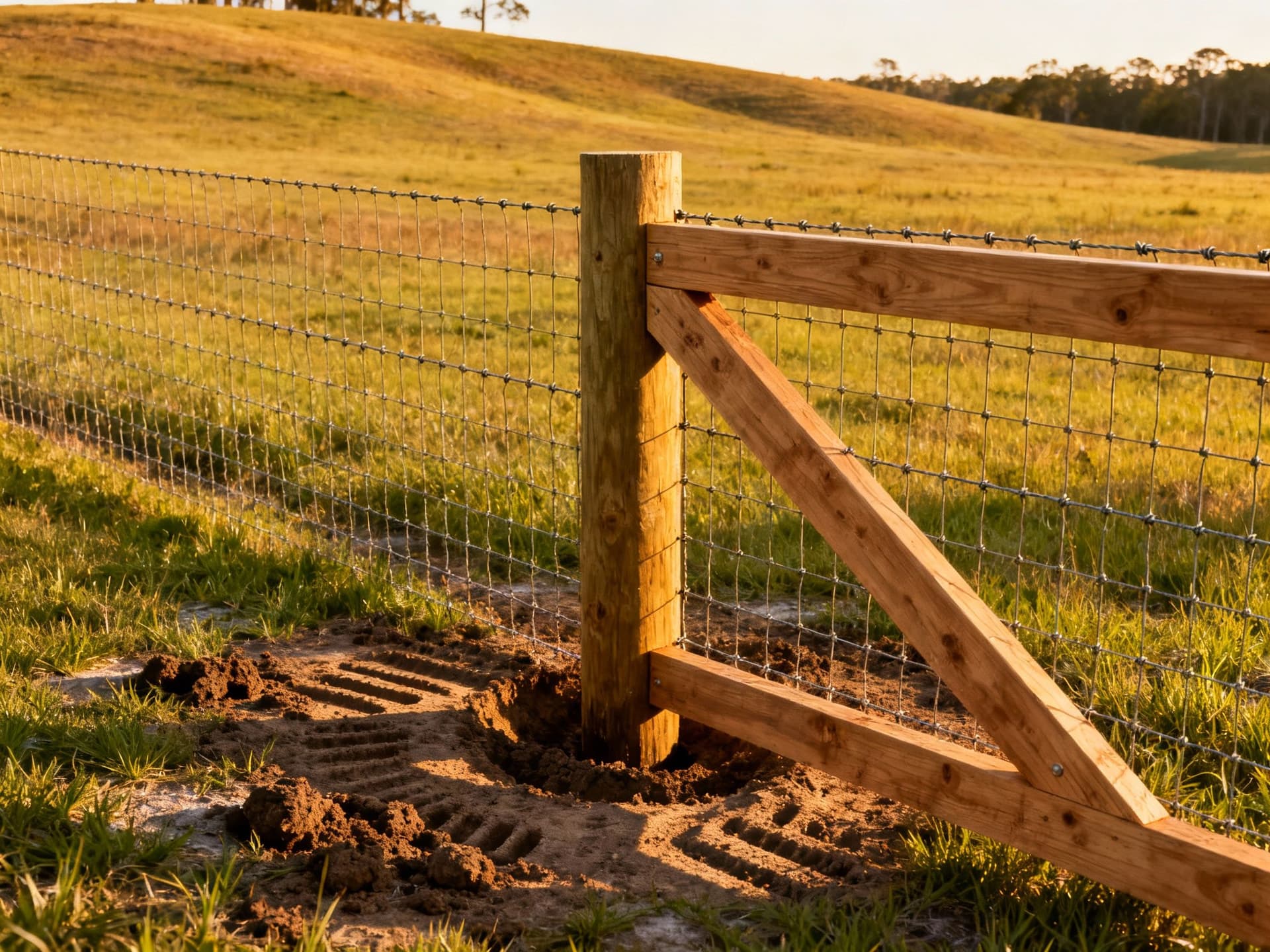 H-brace corner on 6-foot fixed knot livestock fence in Florida pasture
