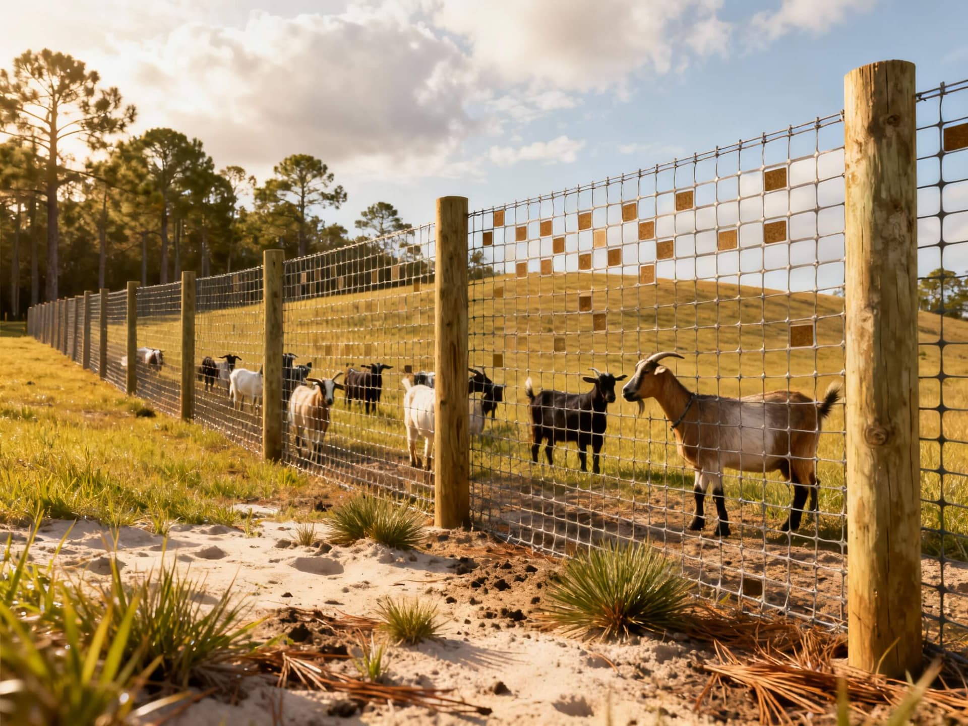 4ft woven wire goat fence with tight mesh in Florida Panhandle pasture