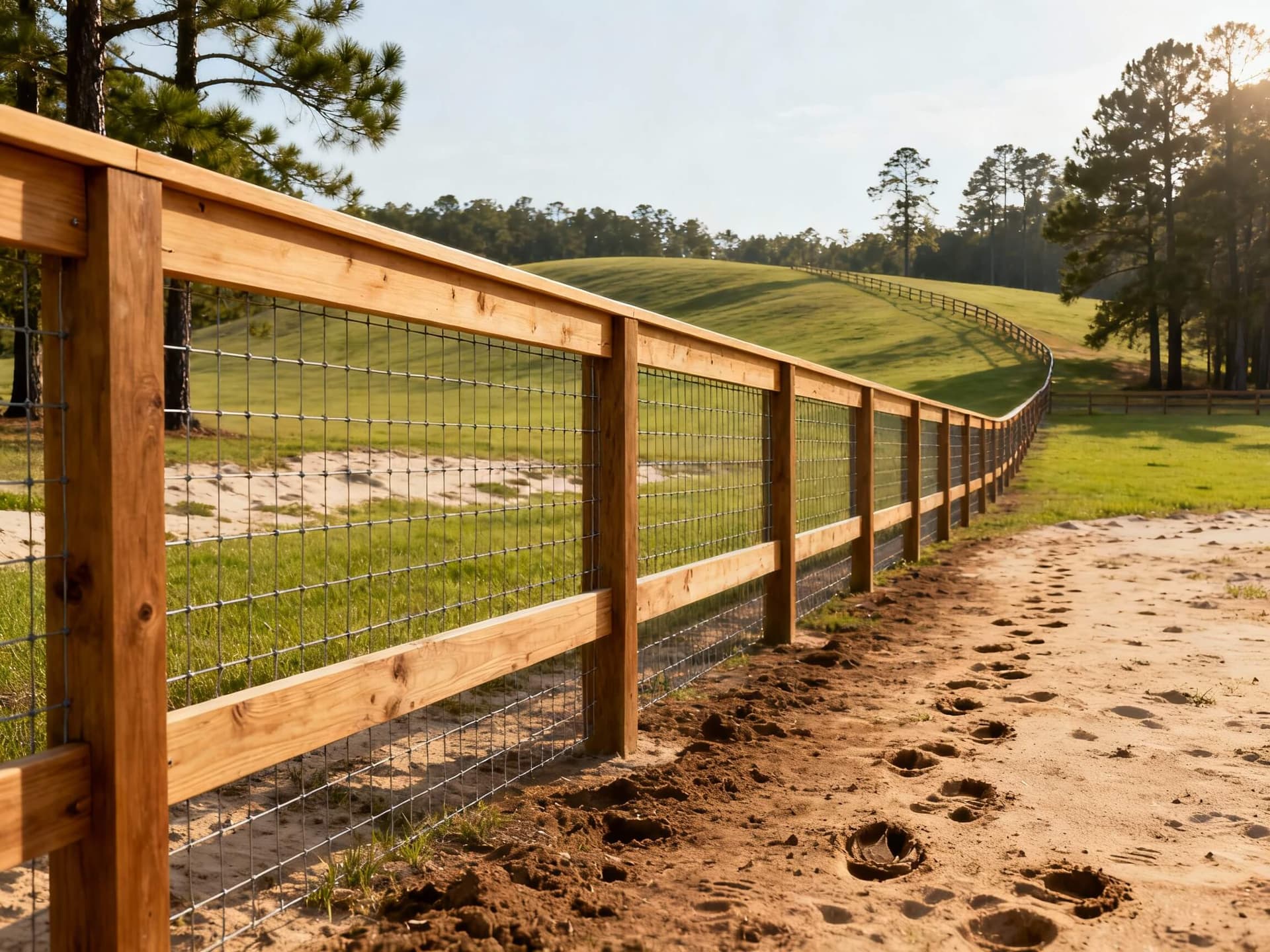 Woven wire goat fence with tight mesh on a farm in South Alabama