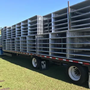 Heavy-duty cattle panels forming a secure enclosure for livestock and farm gate installation